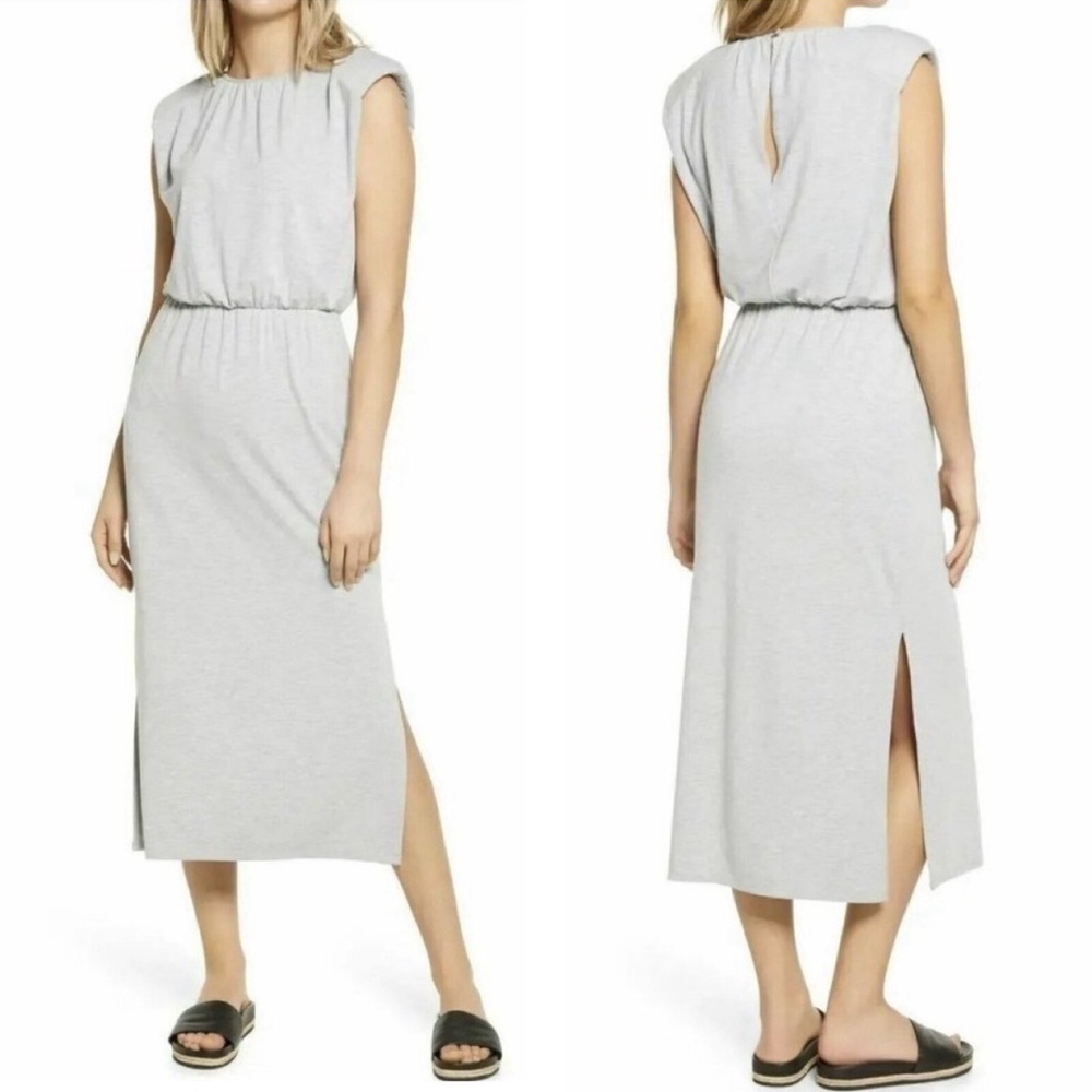 Wayf coastal Midi Dress XSMALL Heather Gray Split cap Sleeve NEW